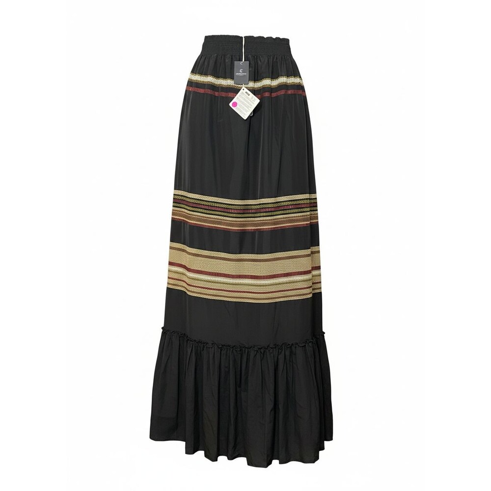 Cristinaeffe Women's Black Boho Striped Maxi Skirt Size 42 NWT